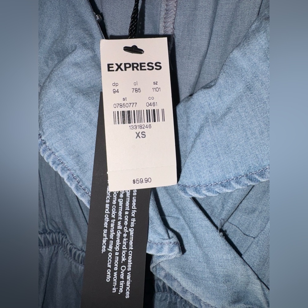 NWT Express Chambray Ruffle Front Dress Size XS - Picture 5 of 7
